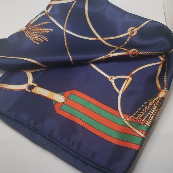 Blue Nautical luxury satin scarf head wrap Scarf - Picture 2 of 3